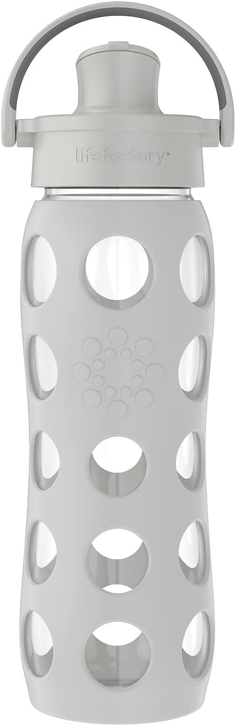 Lifefactory 22-Ounce Active Flip Cap Glass Water Bottle, 22oz, Cool Grey | Amazon (US)