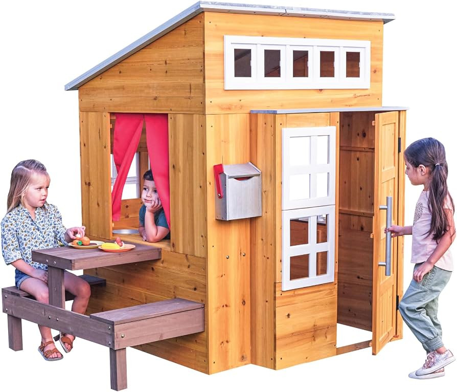 KidKraft Modern Outdoor Wooden Playhouse with Picnic Table, Mailbox and Outdoor Grill ,Gift for A... | Amazon (US)