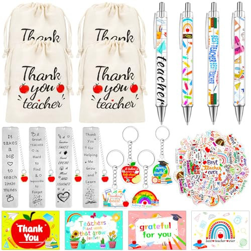 70 Pcs Teacher Appreciation Gifts Bulk Thank You Teacher Gifts with Bookmarks Keychain Ballpoint Pens Drawstring Bags and Stickers Ideal Gifts from Students for Graduation or Teacher Appreciation Week | Amazon (US)