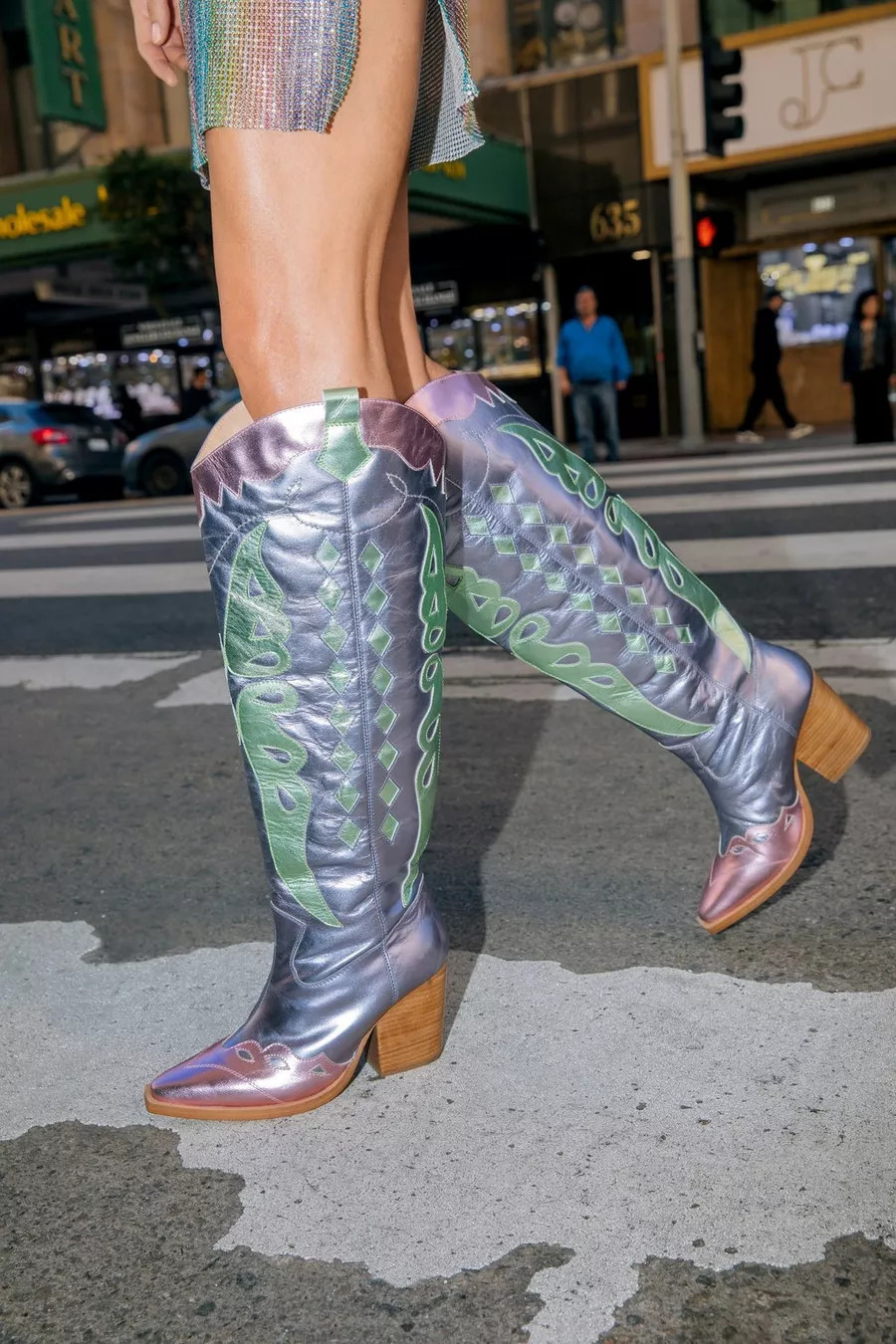 Leather Metallic Butterfly Knee High Western Boot | Nasty Gal (US)