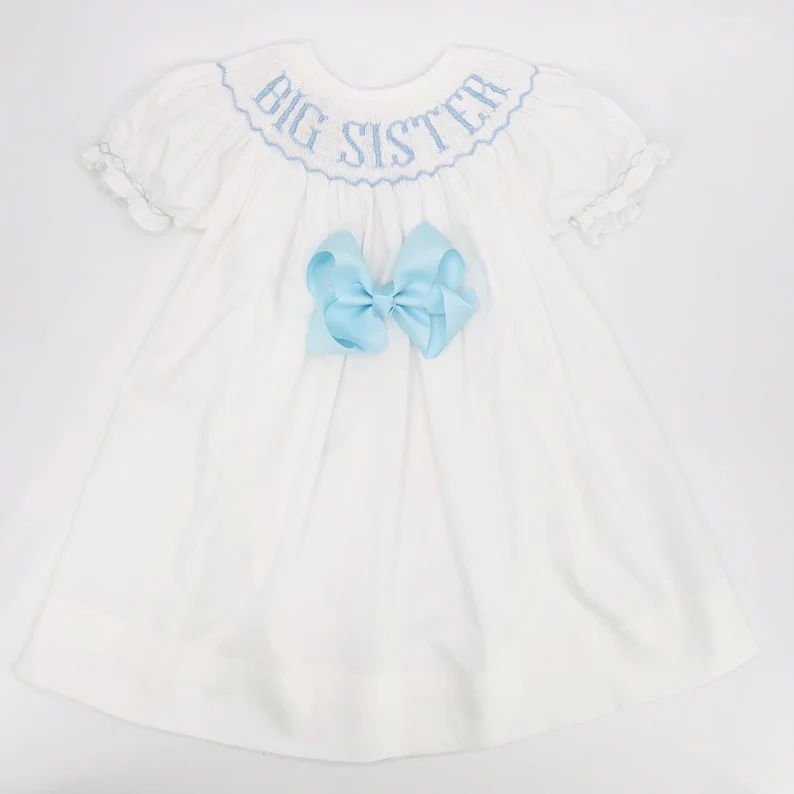 Blue Big Sister Smocked Bishop Dress | Etsy (US)