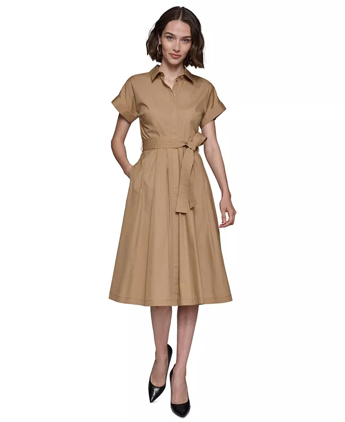 KARL LAGERFELD PARIS Women's Poplin Grommet Shirtdress - Macy's | Macy's