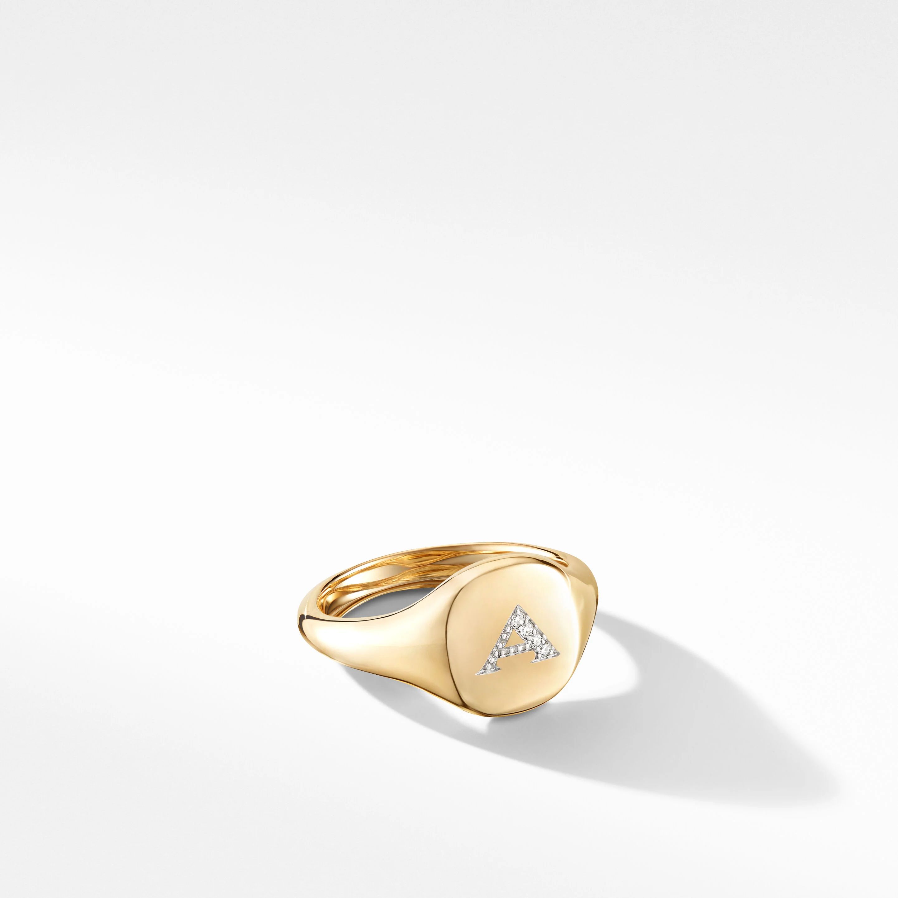 DY A Initial Pinky Ring in 18K Yellow Gold with Pavé Diamonds | David Yurman