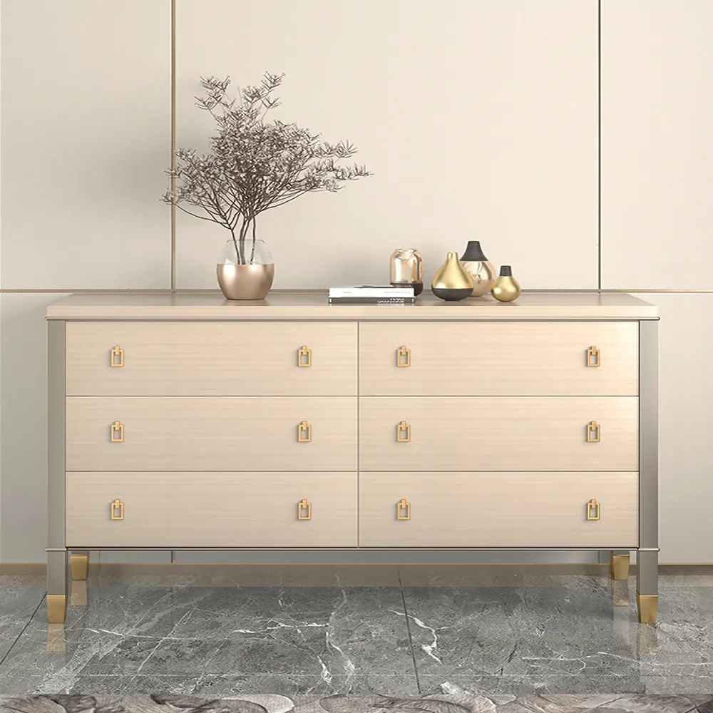 Minimalist Champagne Dresser 6-Drawer Cabinet in Gold | Homary.com