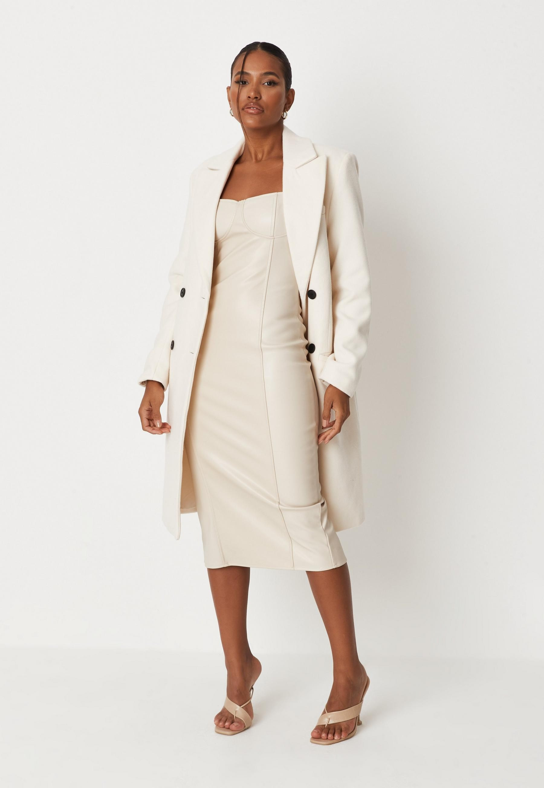 Tall Cream Faux Leather Cami Midi Dress | Missguided (UK & IE)