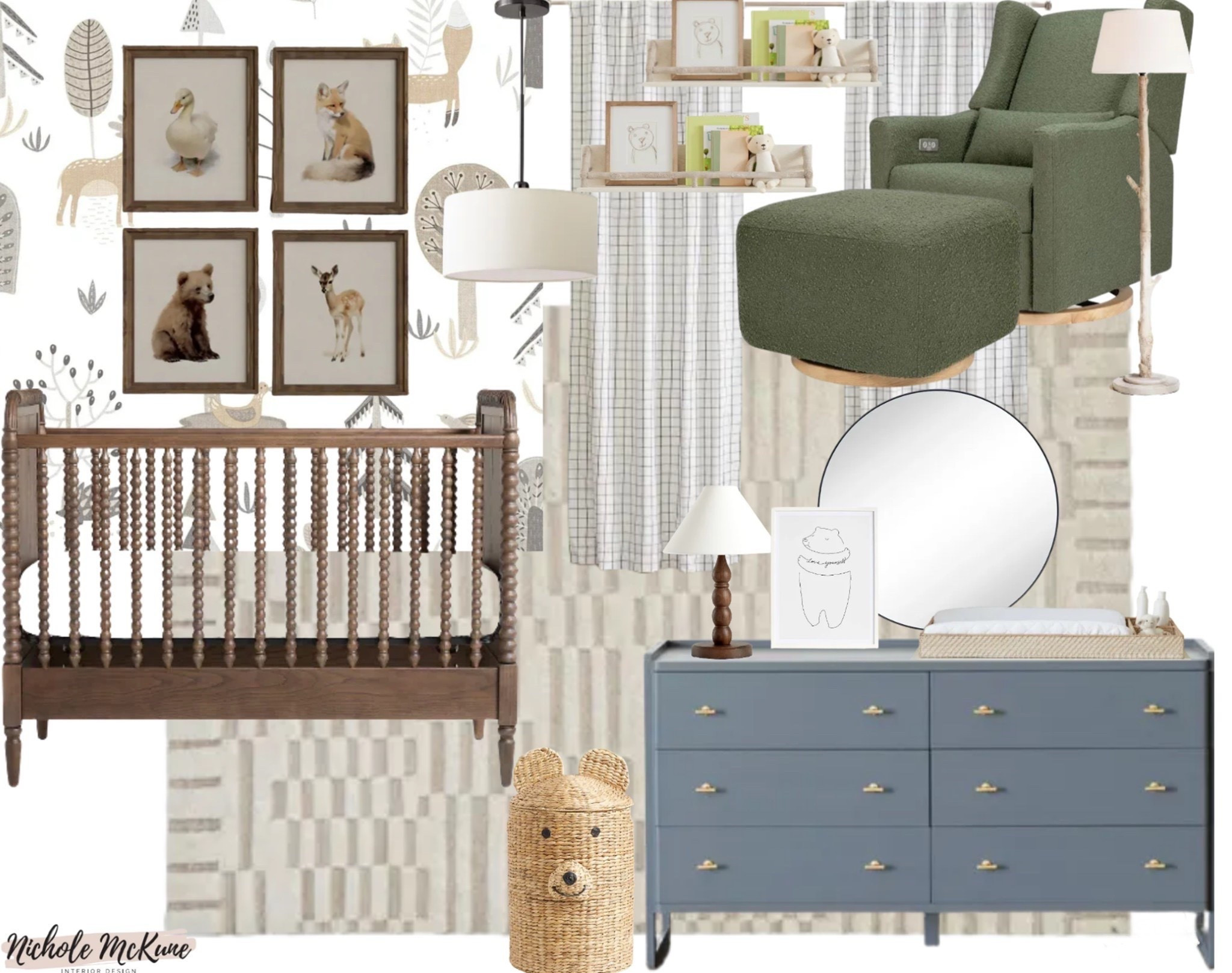 This woodland nursery is pure magic.
Warm wood tones, a cozy forest-green glider, whimsical animal art, soft patterned curtains, and a slate blue dresser come together for a space that feels playful and elevated.
I’ve linked every piece so you can recreate this sweet, nature-inspired nursery with ease—tap to shop the full look 

#LTKnursery #LTKhome #LTKbaby #NurseryInspo #WoodlandNursery #NatureNursery #NeutralNursery #BabyRoomDesign #KidsRoomDecor #BohoNursery #CozyNursery #DesignerNursery #ShopMyHome #HomeDecorFinds
