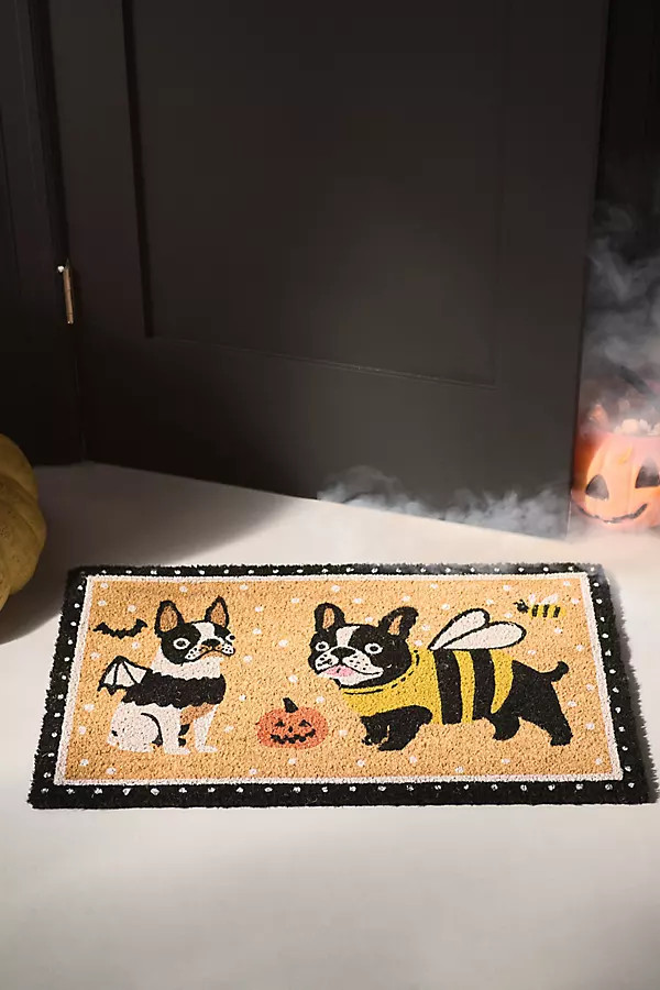 Halloween Frenchies Printed Coir Doormat | Anthropologie (US)