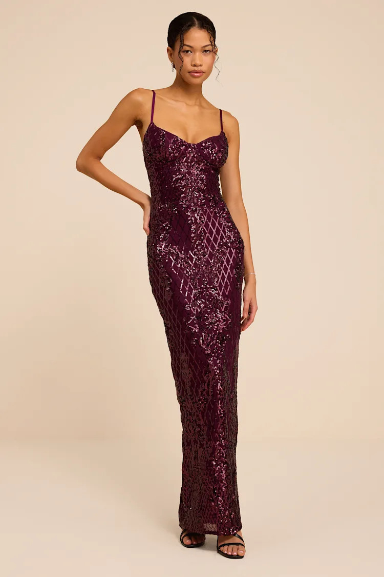 Moonlit Love Plum Purple Sequin Sleeveless Maxi Dress | Lulus