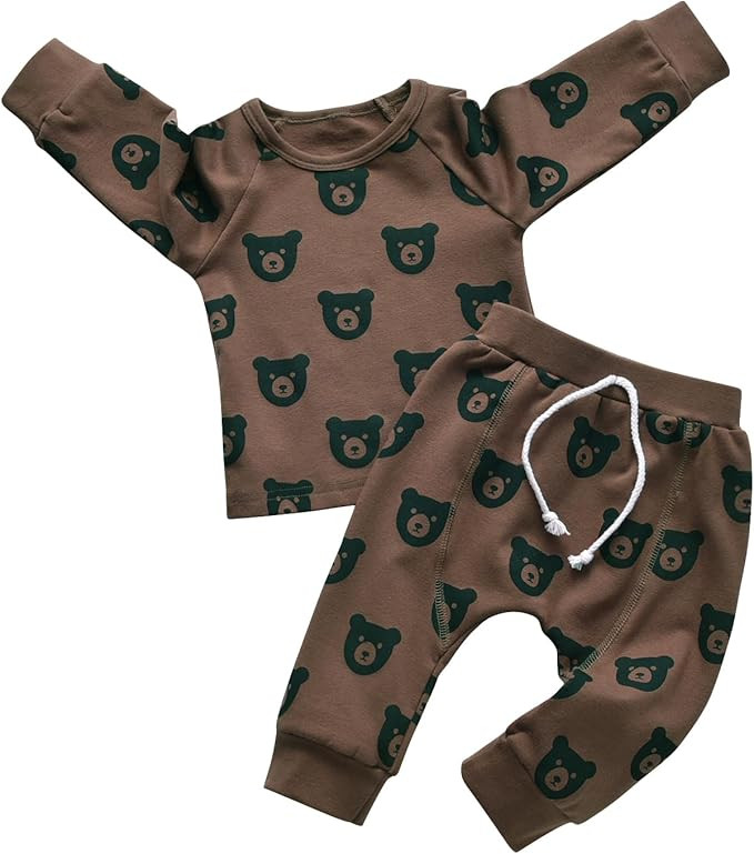 Toddler Baby Boy Clothes Infant Long Sleeve Bear Print Tops + Pants Sweatsuit Outfits | Amazon (US)