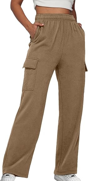 BBIQI Cargo Sweatpants for Women Wide Leg Baggy Straight Leg High Waisted Casual Sweat Pants with... | Amazon (US)