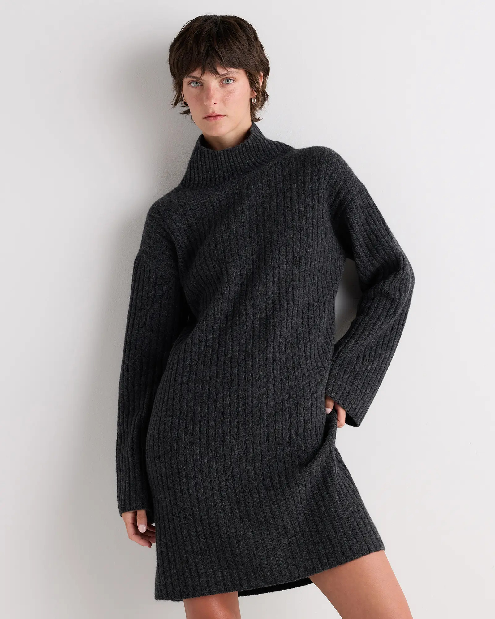 Mongolian Cashmere Ribbed Turtleneck Mini Dress | Quince