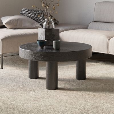 23.6" Round Black Pine Wood Coffee Table Center Table for Living Room - Living Room Furniture - H... | Homary.com