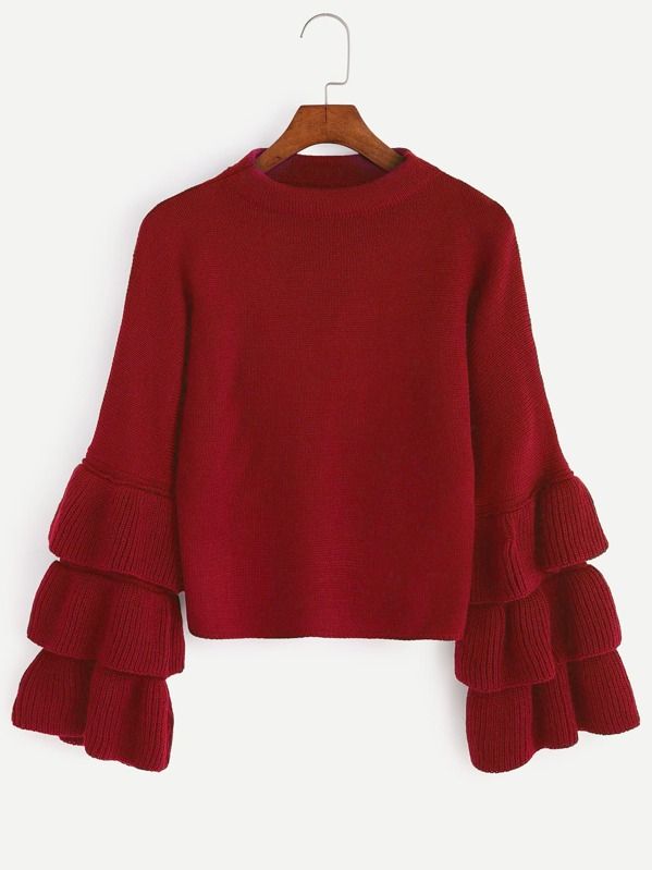 Red Layered Bell Sleeve Sweater | SHEIN