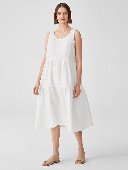 Organic Handkerchief Linen Tiered Dress | Eileen Fisher