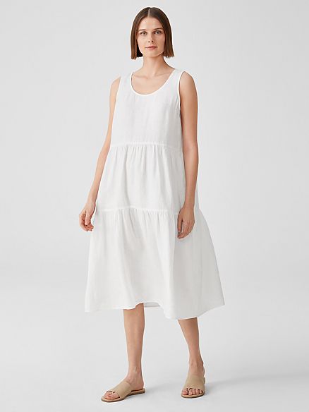 Organic Handkerchief Linen Tiered Dress | Eileen Fisher