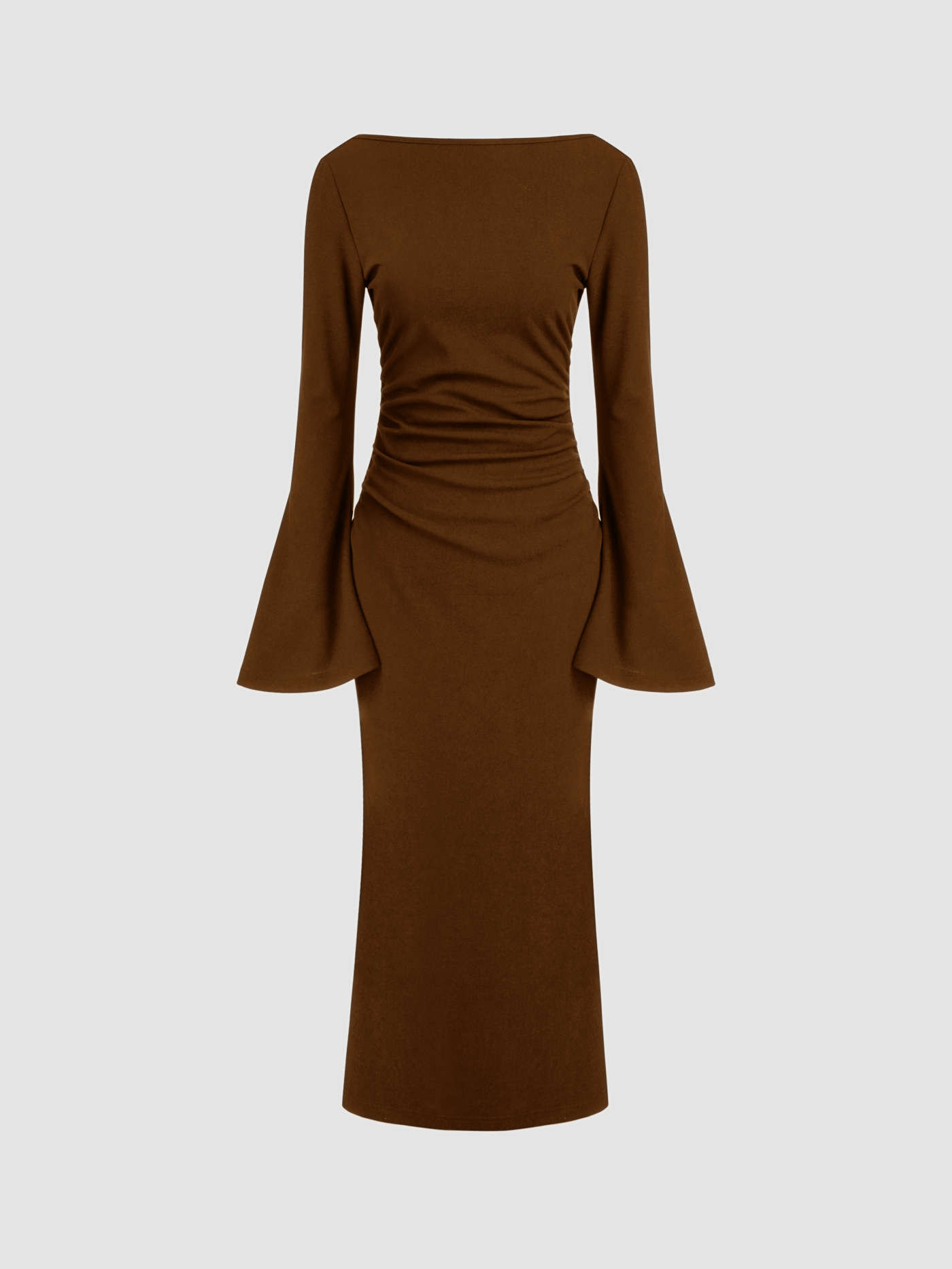 Boat Neck Ruched Bell Sleeve Maxi Dress | Cider