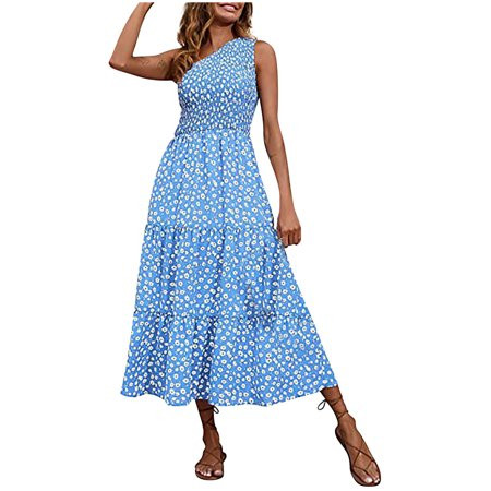 Women Fall Summer Smocked Dress Bohemian Flowy Pleated Tie Dye Beach Formal Evening Gowns Long Dress | Walmart (US)