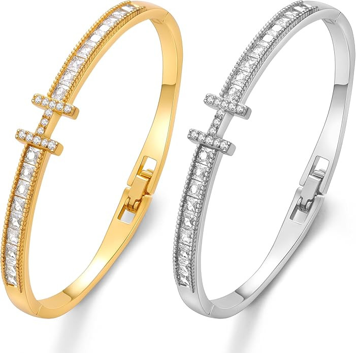 Gold Bracelets for Women Love Bangle Cubic Zirconia Stainless Steel Bracelet Jewelry Non Tarnish ... | Amazon (US)