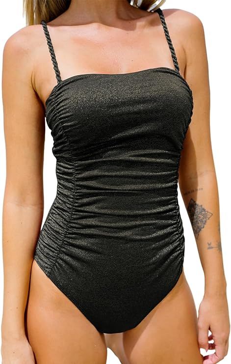 CUPSHE One Piece Swimsuit for Women Square Neck Tummy Control Low Back Shiny Material Adjustable ... | Amazon (US)