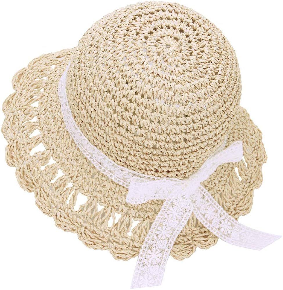 Baby Toddler Kids Girls Straw Sun Hat with Bowknot Floppy Beach Summer Protection Hats | Amazon (US)