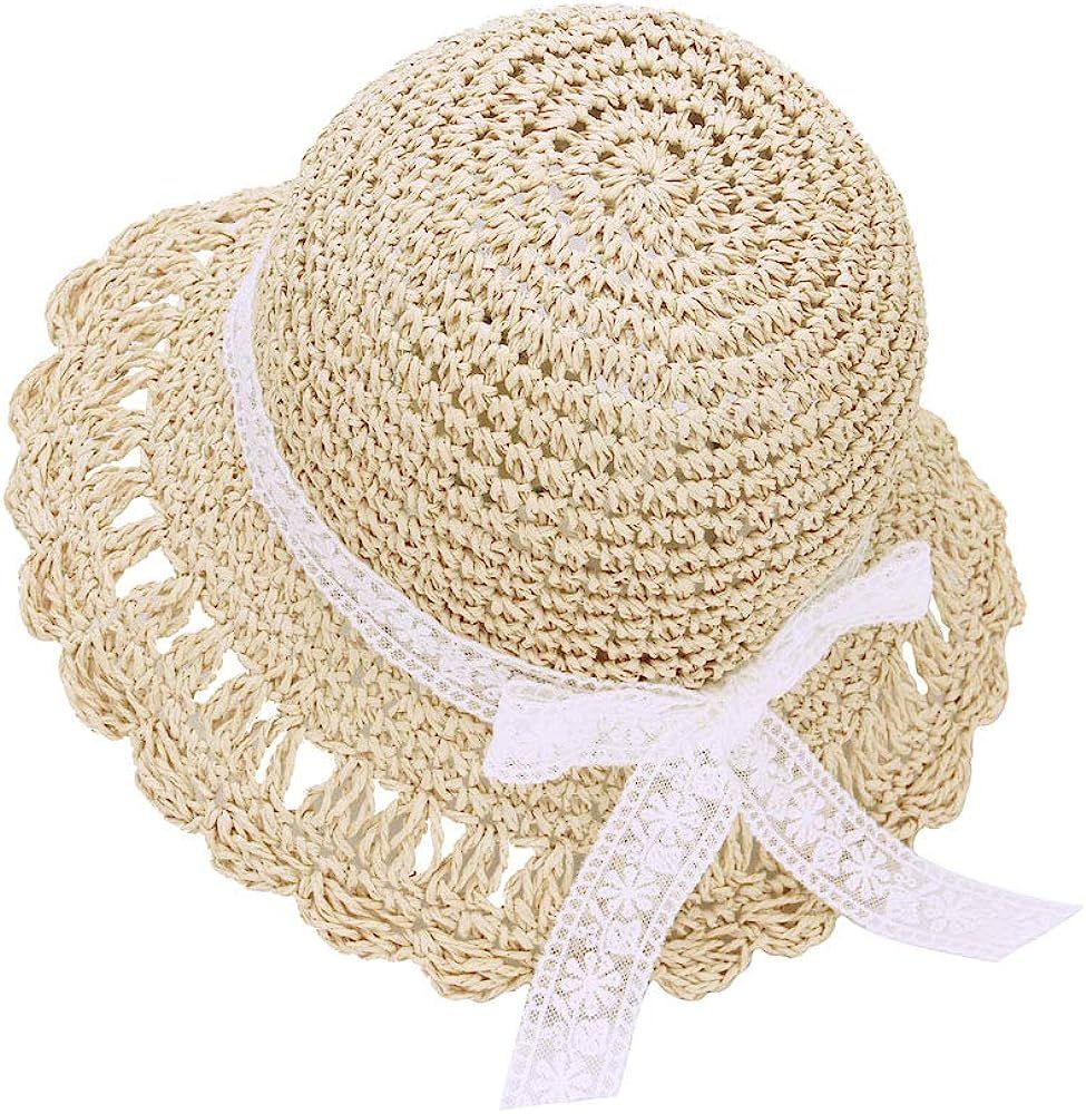 Baby Toddler Kids Girls Straw Sun Hat with Bowknot Floppy Beach Summer Protection Hats | Amazon (US)