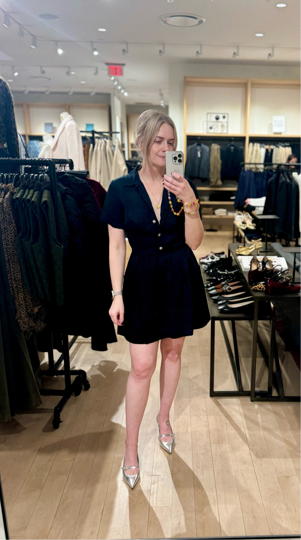 Obsessed is an understatement for this dress from J Crew. It’s so cute and has a little dazzle with the jeweled buttons. The dress runs a little small for size, but I still fit in my normal 2. It was slightly snug on my rib cage so I would recommend sizing up one size in this dress, especially if you have a larger top than me. I’d also recommend keeping the buttons undone most of the way and pairing it with a pointy toe sling back like the Colette pumps but it could also easily be dressed down with a sweater over the shoulders and some tennies.  

#LTKShoeCrush #LTKStyleTip #LTKHoliday