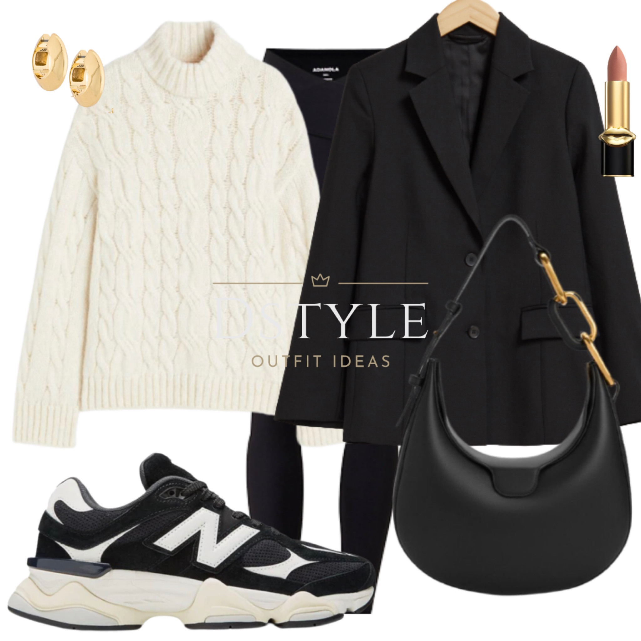 A creamy cable-knit sweater paired with sleek black leggings, a tailored wool-blend blazer, and New Balance sneakers for a touch of casual sophistication. ✨ #NeutralElegance #CasualChic #FallOutfit #FallFashion

#LTKstyletip #LTKfindsunder50 #LTKshoecrush