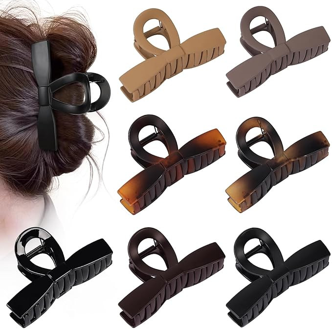 Fashion Bow Hair Claw Clips, 7 Pack 4.1 Inches Non-Slip Large Hair Clips for Women, Matte Tortois... | Amazon (US)