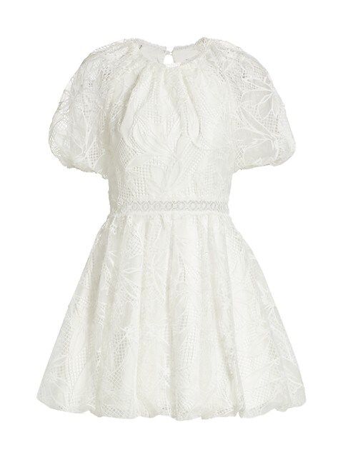 Lace Puff-Sleeve Mini Dress | Saks Fifth Avenue