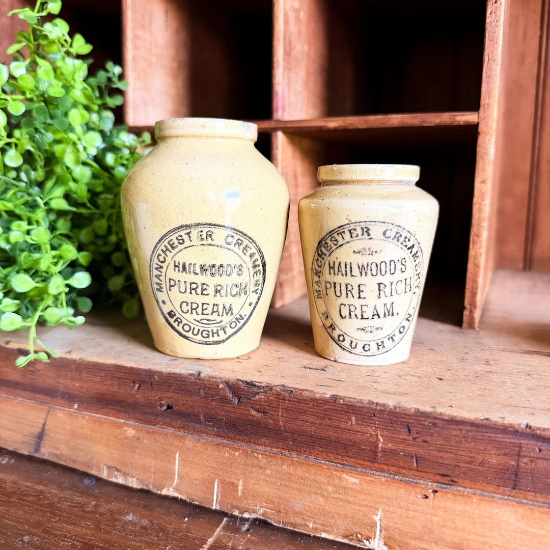 CHOICE Antique English Stoneware Cream Pots | Manchester Creamery Advertising | Circa 1900 - Etsy | Etsy (Global)