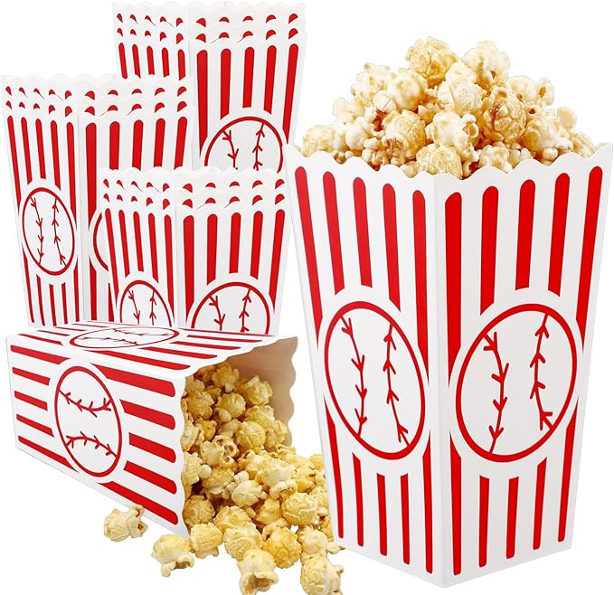 Amazon.com: Yexiya 100 Pcs Baseball Popcorn Boxes Cardboard Popcorn Bucket Baseball Snack Bags Tr... | Amazon (US)
