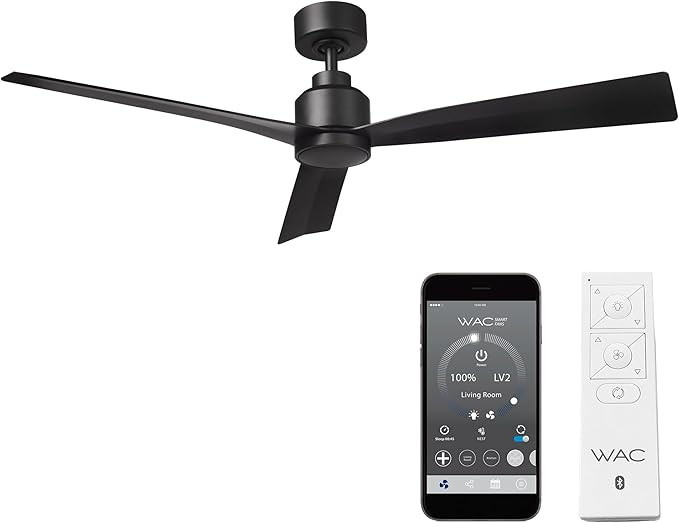 WAC Smart Fans Clean Indoor and Outdoor 3-Blade Smart Home Ceiling Fan 52in Matte Black with Remo... | Amazon (US)