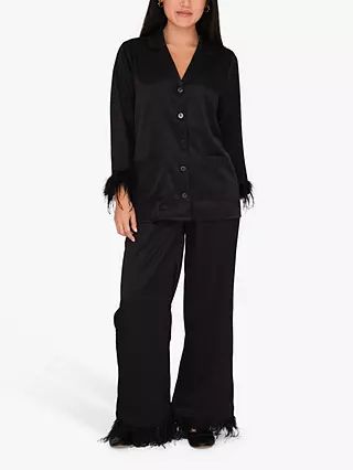 A-VIEW Brady Feather Cuff Loose Shirt, Black | John Lewis (UK)