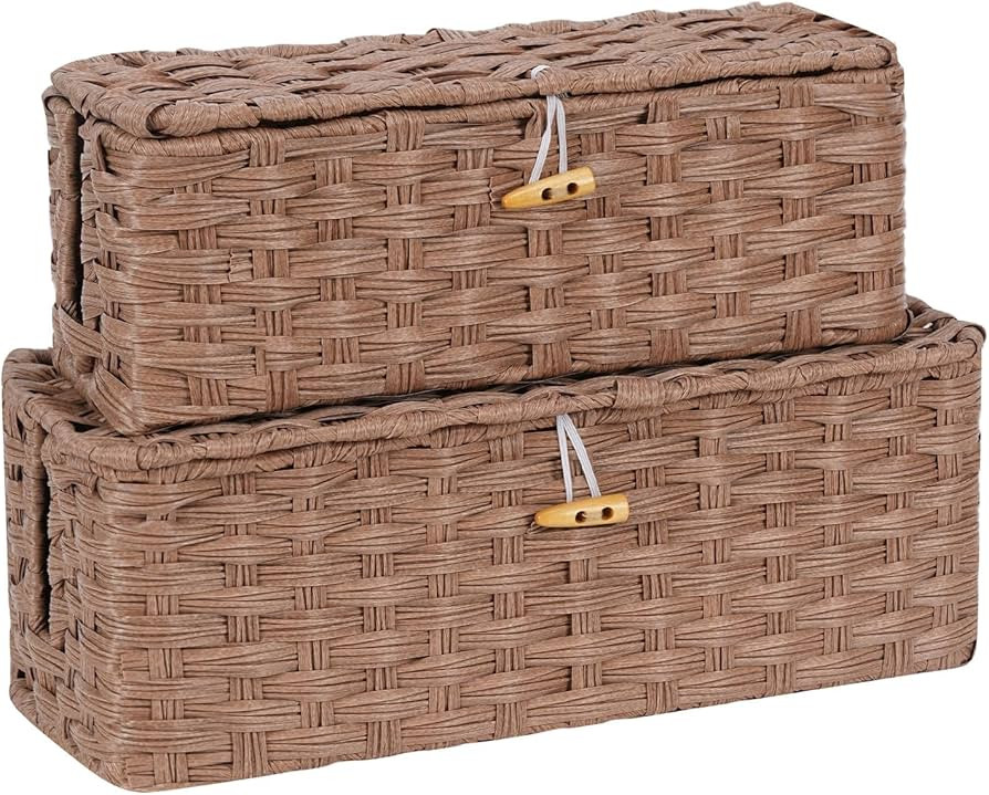 Temary Cable Management Box with Lids, 2-Pack Handmade Cable Organizer Boxes for Home, Office to ... | Amazon (US)