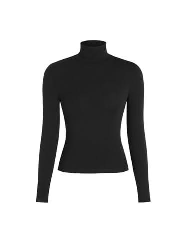 CIDER Turtle Necks Tops for Women Long Sleeve Shirts Mock Neck Solid Basic Tee Slim Fit Soft Base Layer Fall Tops: Black, XL | Amazon (US)