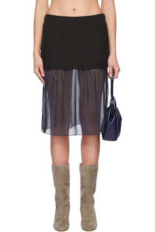 Brown & Navy Holly Midi Skirt | SSENSE