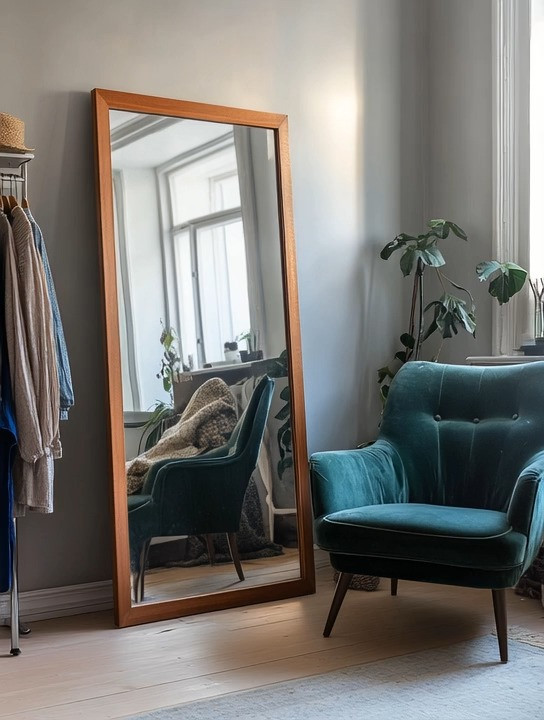 Add a beautiful oversized mirror with a warm wood frame and pair it with a teal / navy-teal velvet accent chair to instantly elevate any corner of your home. This simple setup is incredibly versatile—perfect for a walk-in closet, a bedroom corner, an entryway, or even a spot to take outfit photos. The oversized mirror reflects light and opens up the space, while the velvet chair adds softness, depth, and a touch of everyday luxury.

This look is practical, calming, and glamorous without trying too hard. It works beautifully in modern, mid-century, or transitional homes and proves that you don’t need a full room makeover to create a designer moment. Sometimes, one statement mirror and one great chair are all it takes to transform how a space feels—and how you use it.

#OversizedMirror #AccentChairDecor #ModernHomeStyle 

 #LTKHome