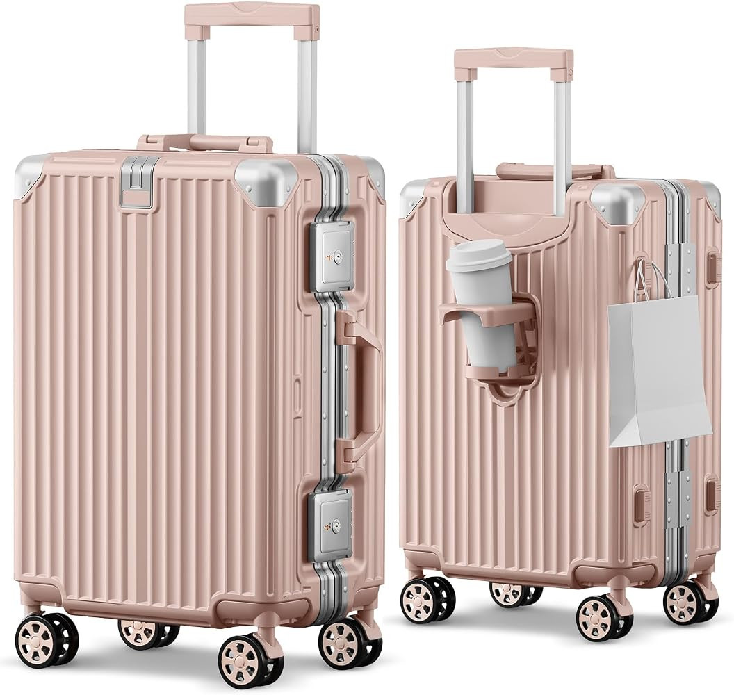 Carry on Luggage Aluminium Frame with Cup Holder, 20 Inch Zipperless Luggage with Spinner Wheels,... | Amazon (US)