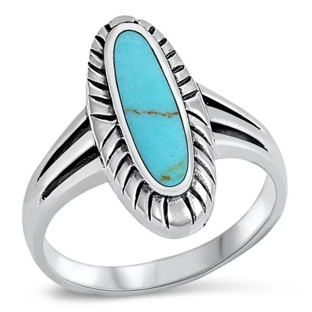 CHOOSE YOUR COLOR Simulated Turquoise Long Oval Ring .925 Sterling Silver Band Blue CZ Female Siz... | Walmart (US)