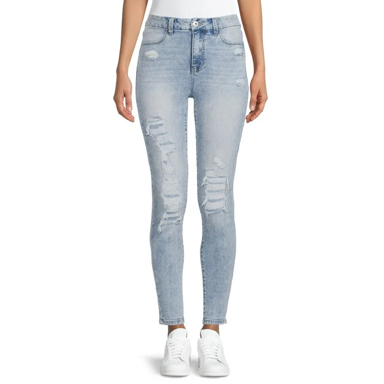 No Boundaries Juniors' Super High Rise Curvy Jeggings with Destruction | Walmart (US)