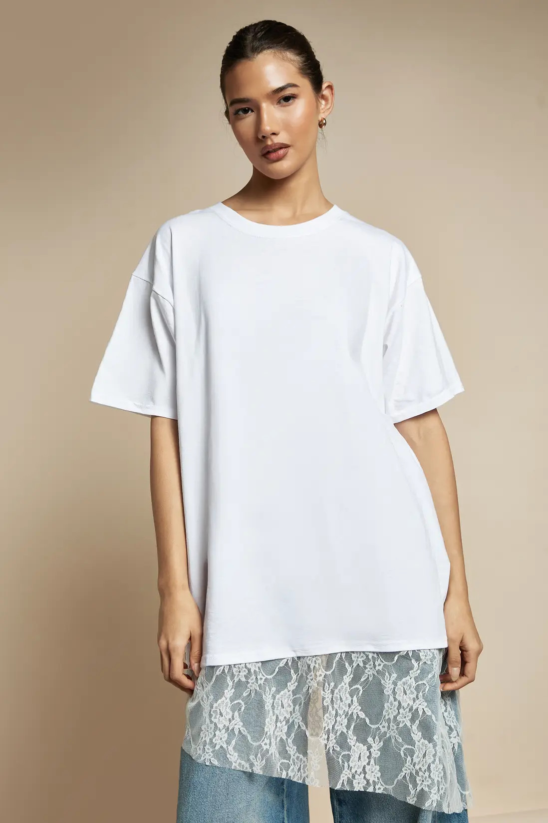 Lace Hem Oversized Tshirt | Boohoo.com (UK & IE)