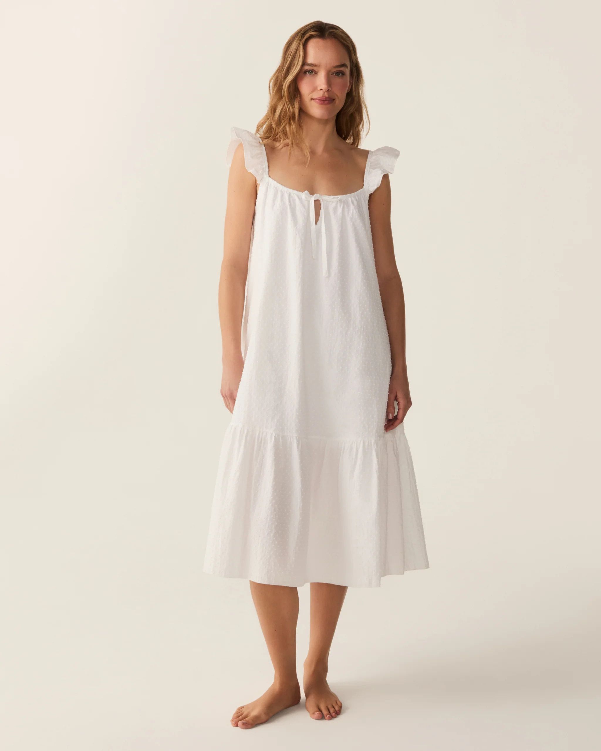 Women's Swiss Dots Celeste Nightgown in White | Petite Plume