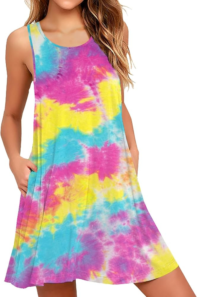 WEACZZY Women Summer Casual Swing T Shirt Dresses Beach Cover up Loose Dress | Amazon (US)