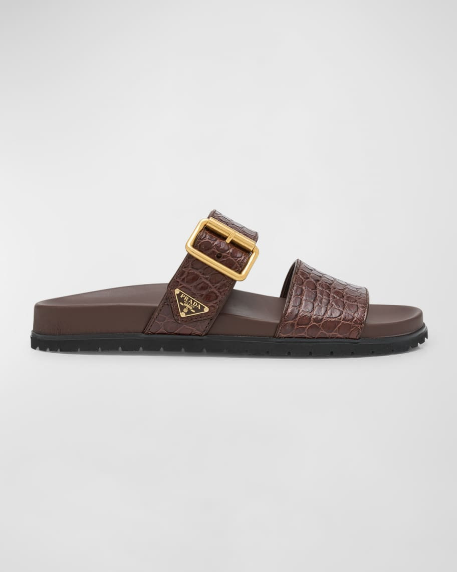 Prada Croco Buckle Dual-Band Comfort Sandals | Neiman Marcus