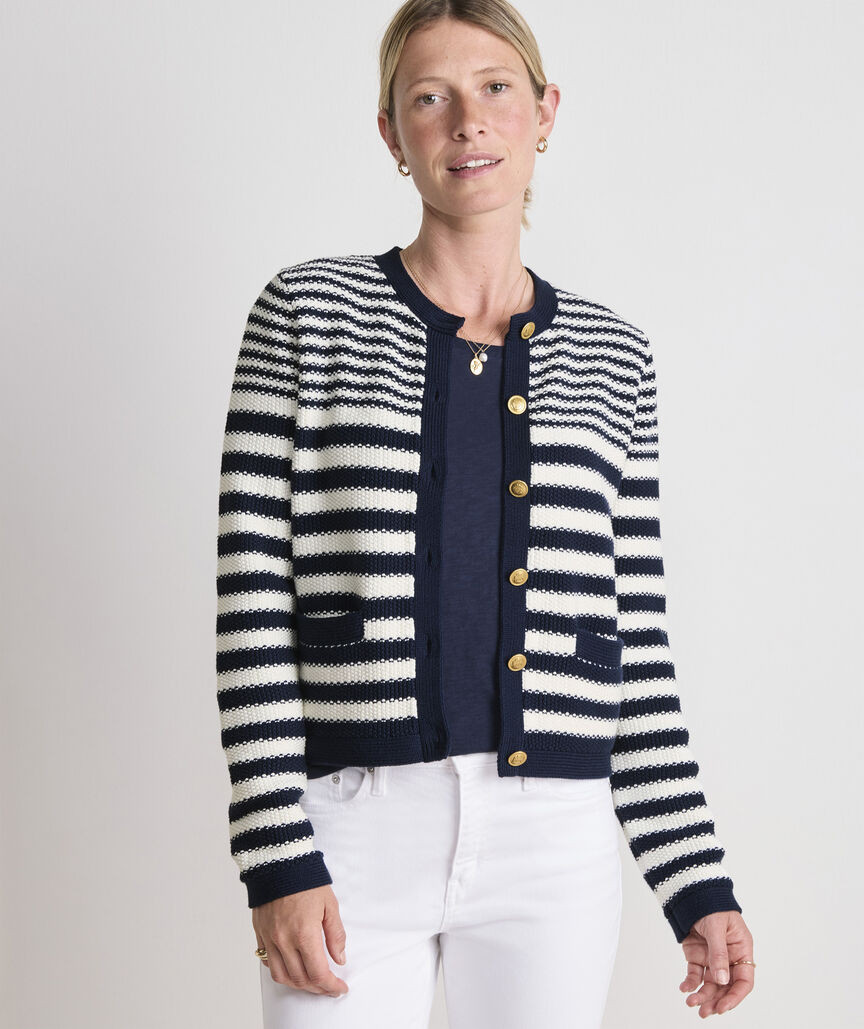 Cotton Stripe Crewneck Cardigan | vineyard vines