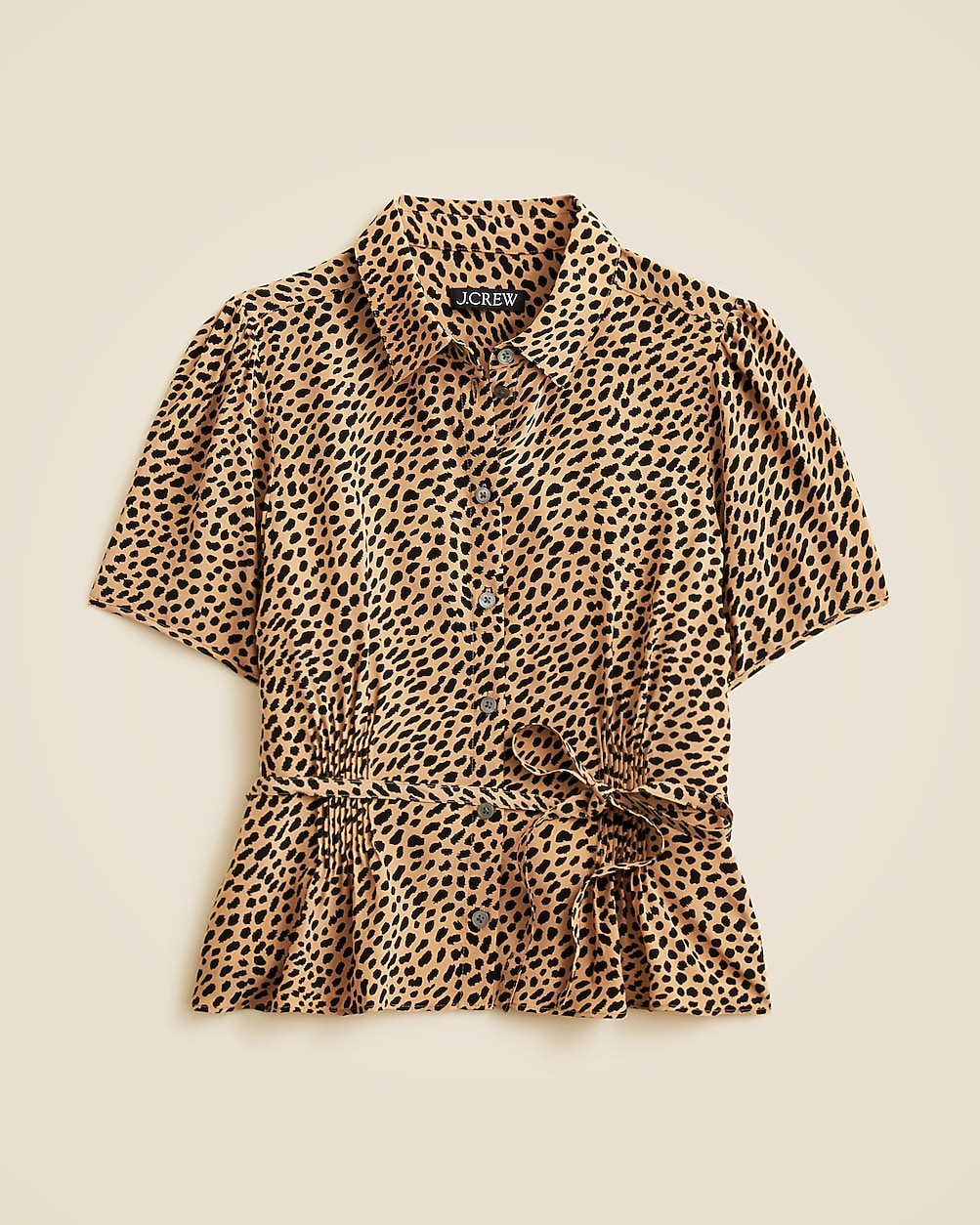 Button-up tie-waist shirt in leopard print | J. Crew US