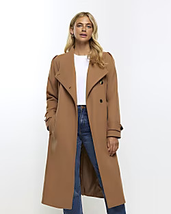 Brown belted wrap coat | River Island (UK & IE)