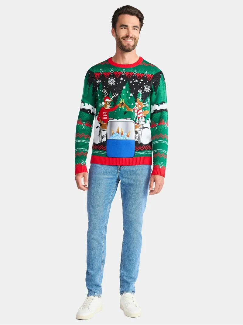 Men's Christmas Sweater Ugly Christmas Sweater with Drink Pocket from Holiday Time, Sizes XS-3XL | Walmart (US)