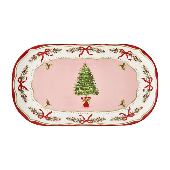 Holiday Time Ceramics Pink/Red Christmas Tree Platter | Walmart (US)