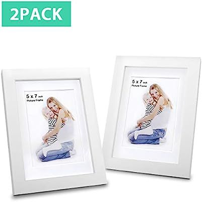 5x7 Picture Frames (2 Pack White) 5x7 Photo Frame Made of Solid Wood 5x7 Wood Frame Display on Ta... | Amazon (US)